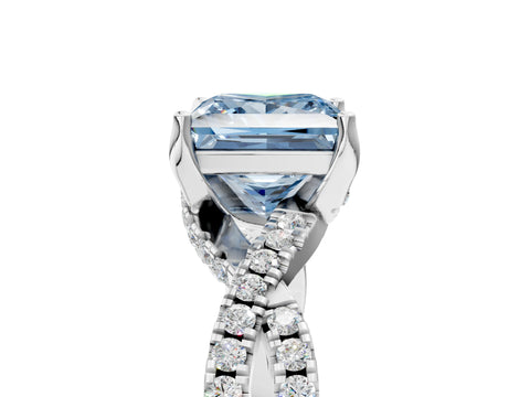White gold Fancy Blue Princess Cut Solitaire Twist Pave Diamond Engagement Ring with Prong Setting_5