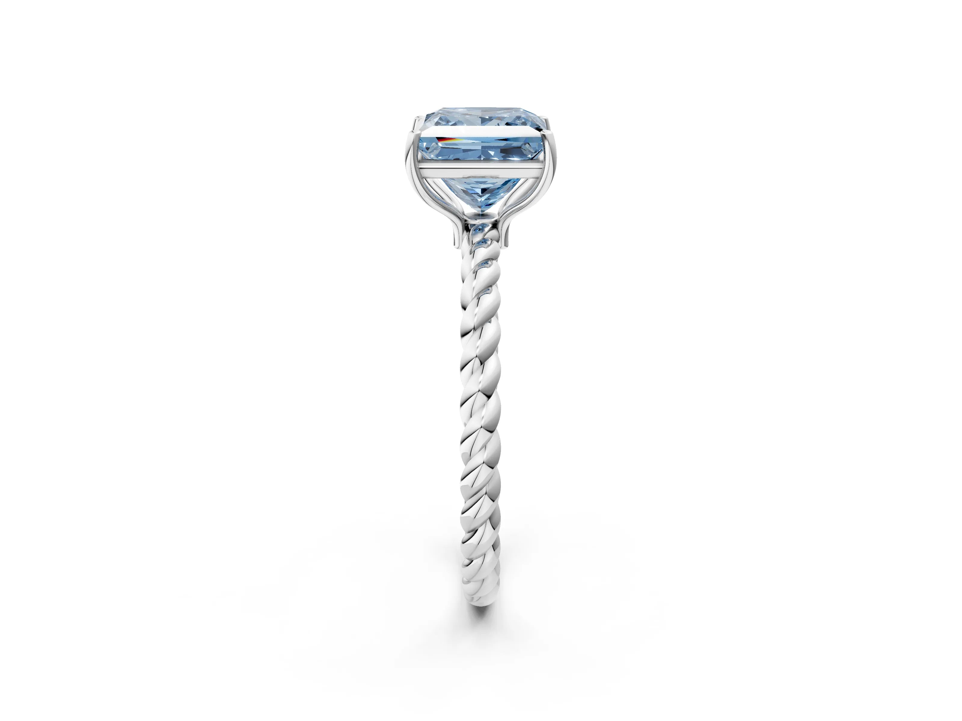 White gold Fancy Blue Princess Cut Solitaire Twisted Band 4-Prong Ring_26