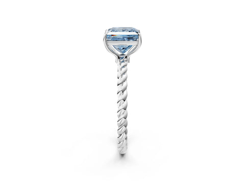 White gold Fancy Blue Princess Cut Solitaire Twisted Band 4-Prong Ring_26