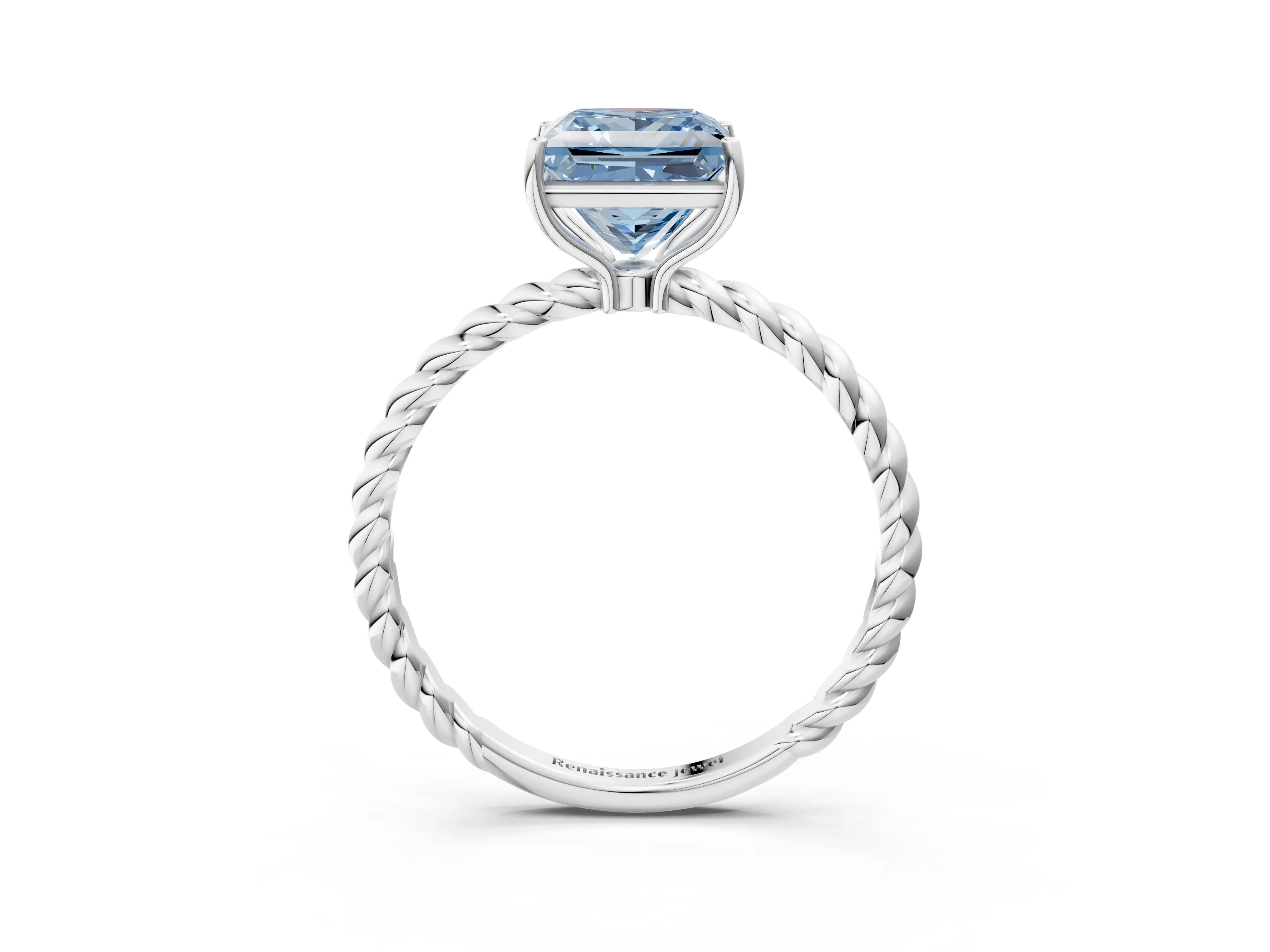 White gold Fancy Blue Princess Cut Solitaire Twisted Band 4-Prong Ring_27