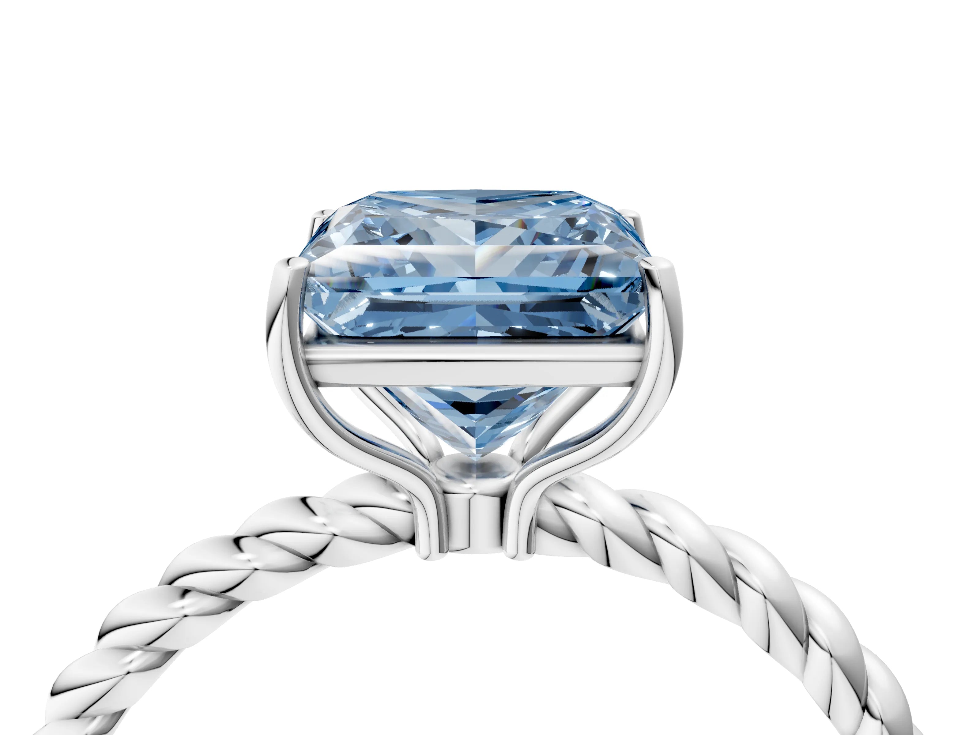 White gold Fancy Blue Princess Cut Solitaire Twisted Band 4-Prong Ring_28