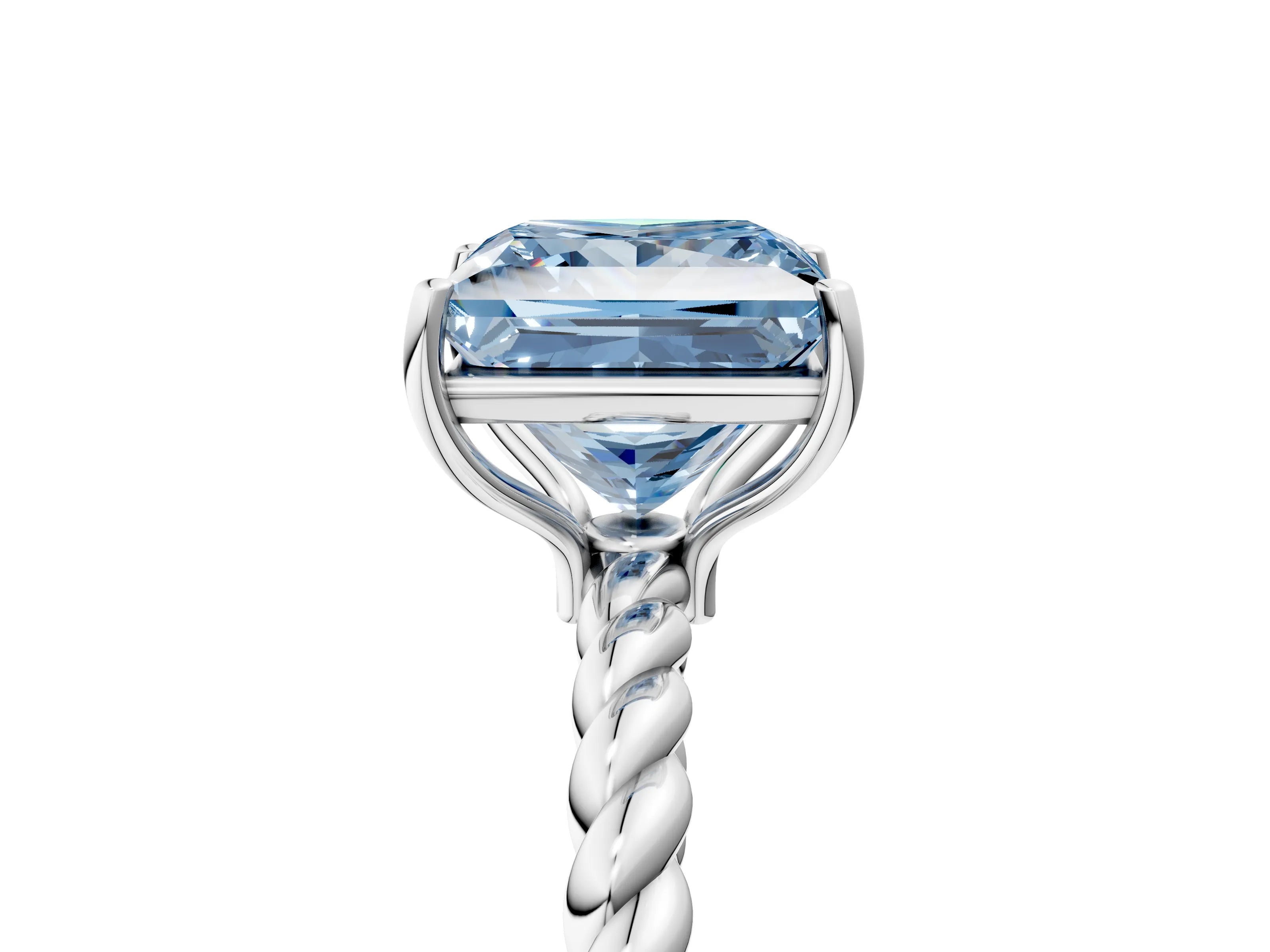 White gold Fancy Blue Princess Cut Solitaire Twisted Band 4-Prong Ring_29