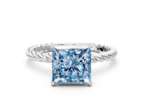 White gold Fancy Blue Princess Cut Solitaire Twisted Band 4-Prong Ring_36