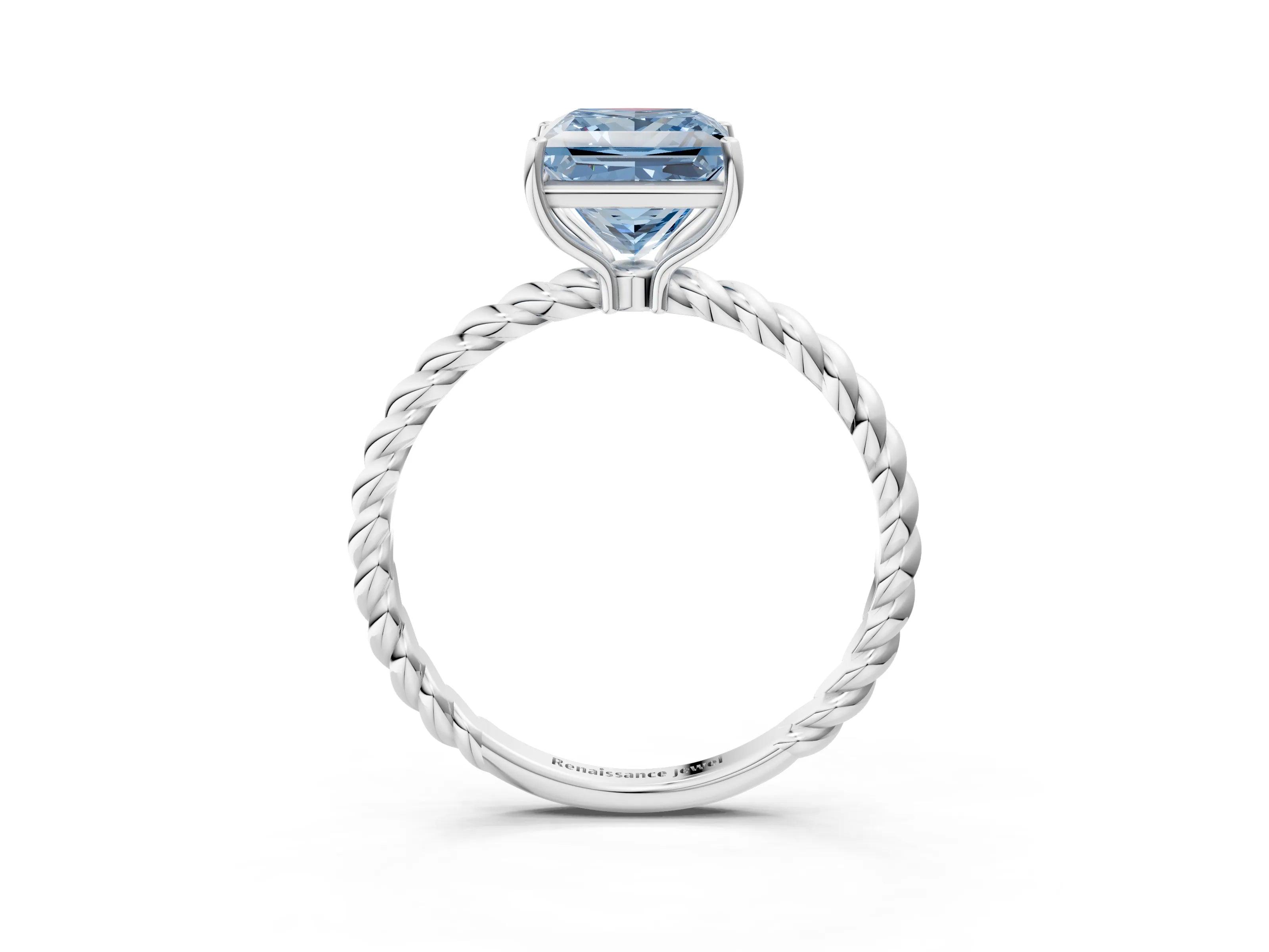 White gold Fancy Blue Princess Cut Solitaire Twisted Band 4-Prong Ring_39