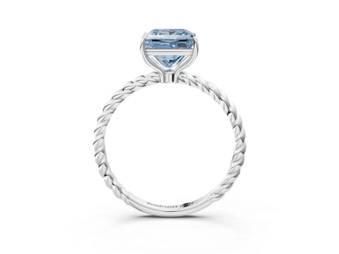 White gold Fancy Blue Princess Cut Solitaire Twisted Band 4-Prong Ring_39
