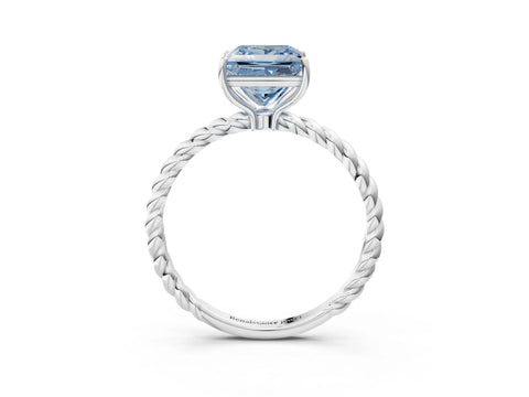White gold Fancy Blue Princess Cut Solitaire Twisted Band 4-Prong Ring_3