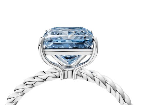 White gold Fancy Blue Princess Cut Solitaire Twisted Band 4-Prong Ring_40