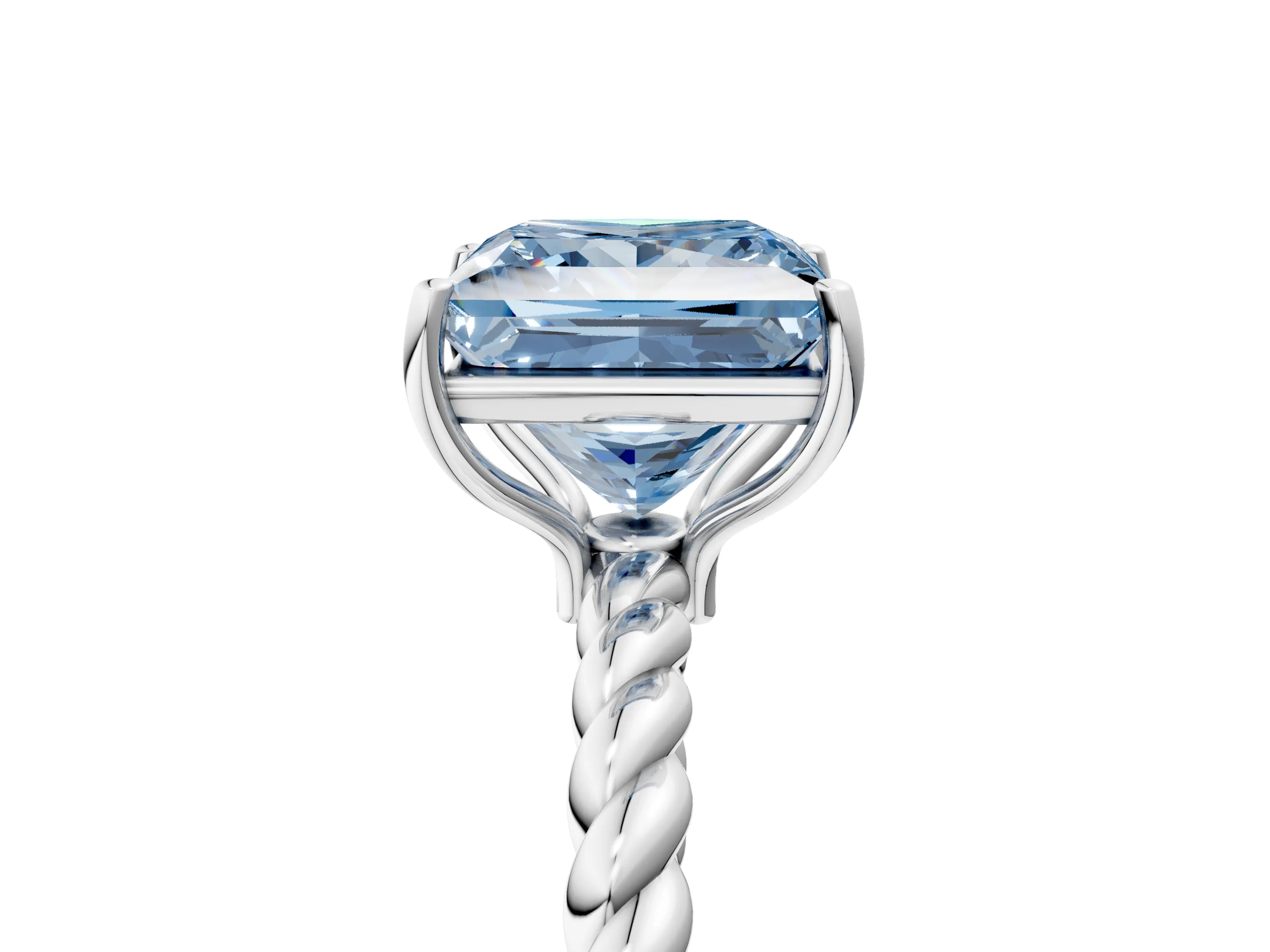 White gold Fancy Blue Princess Cut Solitaire Twisted Band 4-Prong Ring_41