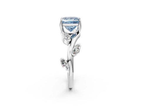 White gold Fancy Blue Princess Cut Solitaire Twisted Band Marquise Accent Prong Setting Ring_2