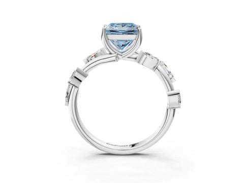 White gold Fancy Blue Princess Cut Solitaire Twisted Band Marquise Accent Prong Setting Ring_3