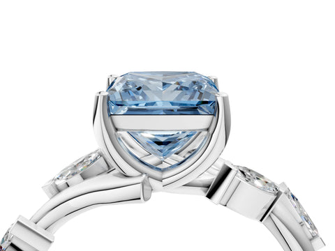 White gold Fancy Blue Princess Cut Solitaire Twisted Band Marquise Accent Prong Setting Ring_4