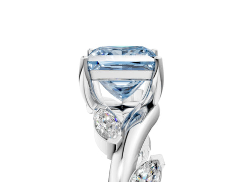 White gold Fancy Blue Princess Cut Solitaire Twisted Band Marquise Accent Prong Setting Ring_5