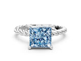White gold Fancy Blue Princess  Cut Solitaire Twisted Band with Four-Prong Setting_76
