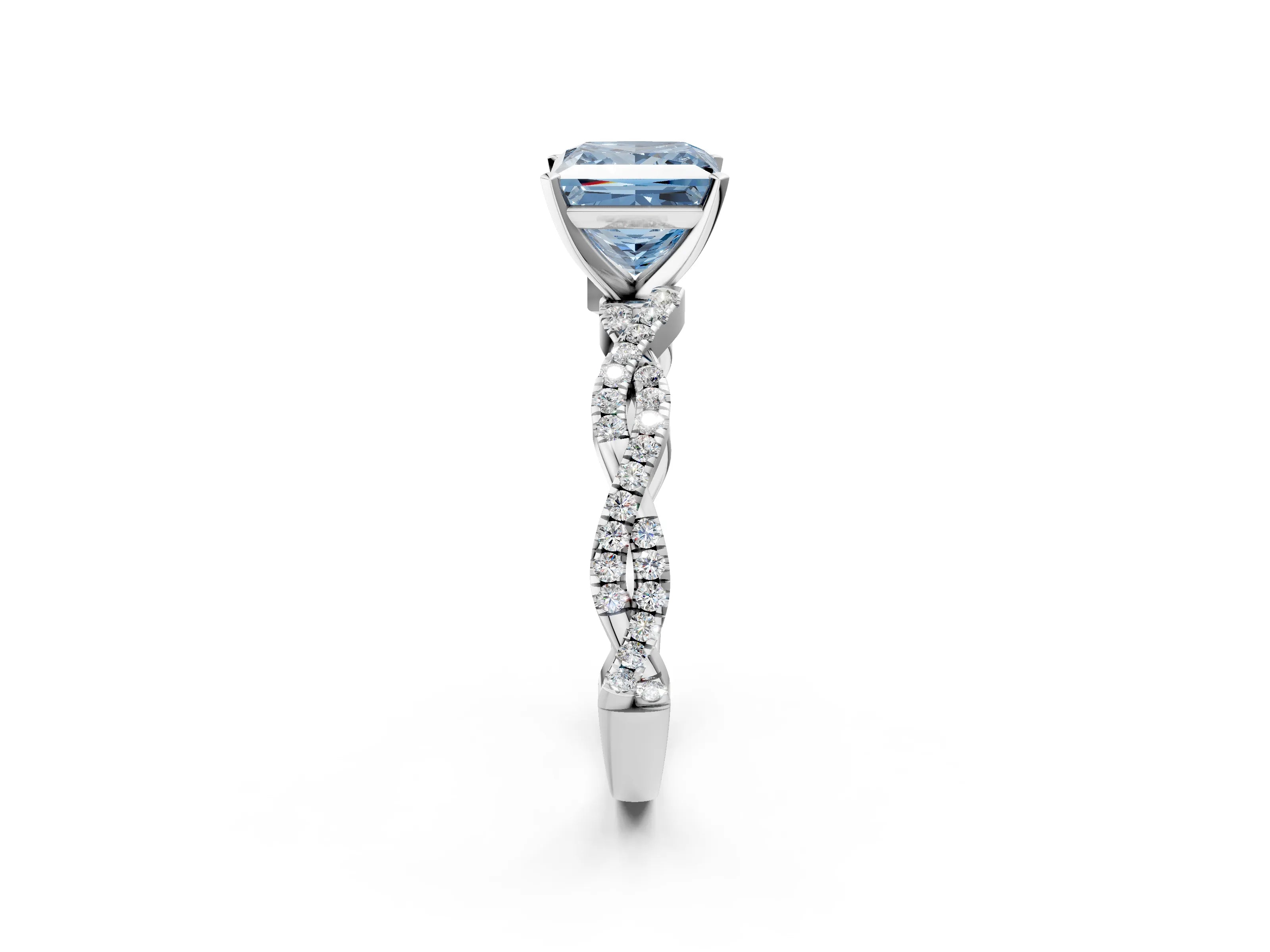 White gold Fancy Blue Princess Cut Solitaire Twisted Pave Band with Four-Prong Setting_11