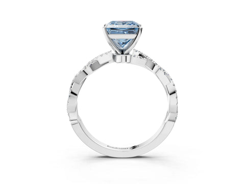 White gold Fancy Blue Princess Cut Solitaire Twisted Pave Band with Four-Prong Setting_12