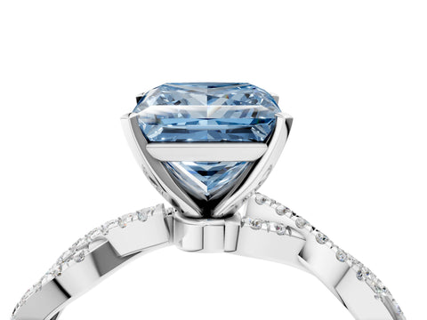 White gold Fancy Blue Princess Cut Solitaire Twisted Pave Band with Four-Prong Setting_13
