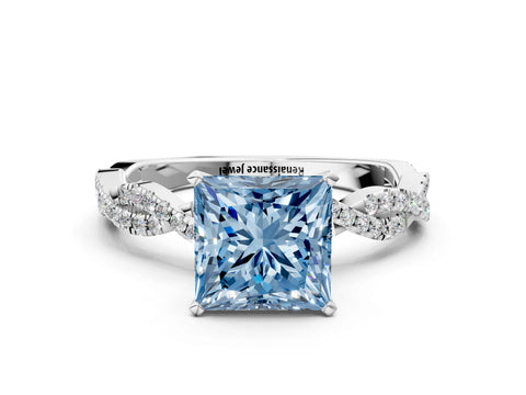 White gold Fancy Blue Princess Cut Solitaire Twisted Pave Band with Four-Prong Setting_26