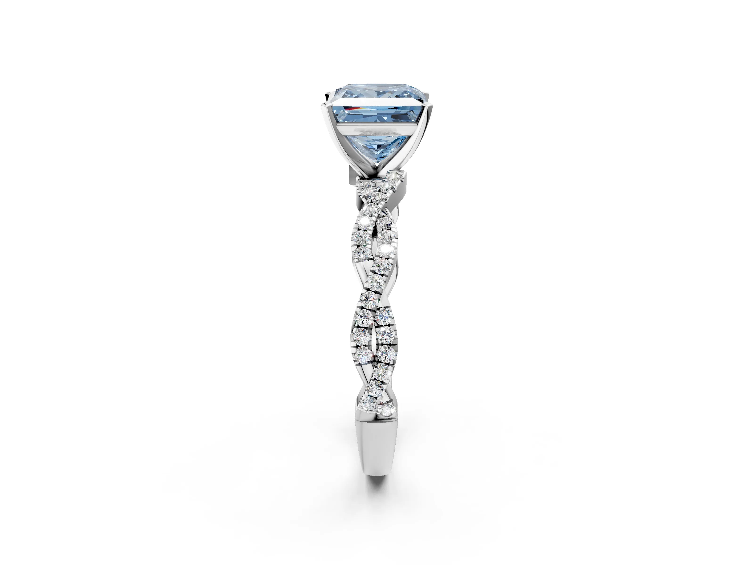 White gold Fancy Blue Princess Cut Solitaire Twisted Pave Band with Four-Prong Setting_29