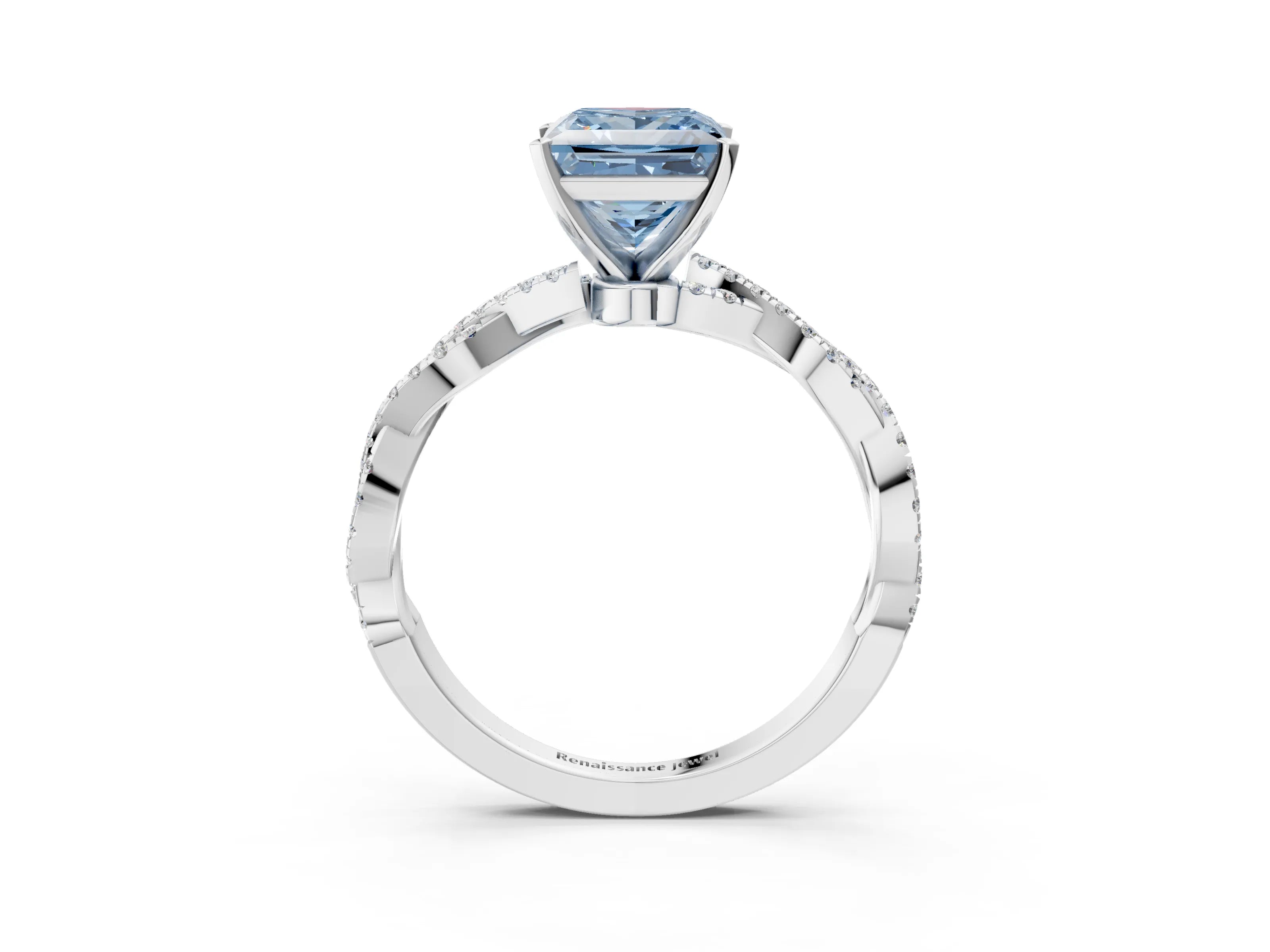 White gold Fancy Blue Princess Cut Solitaire Twisted Pave Band with Four-Prong Setting_29