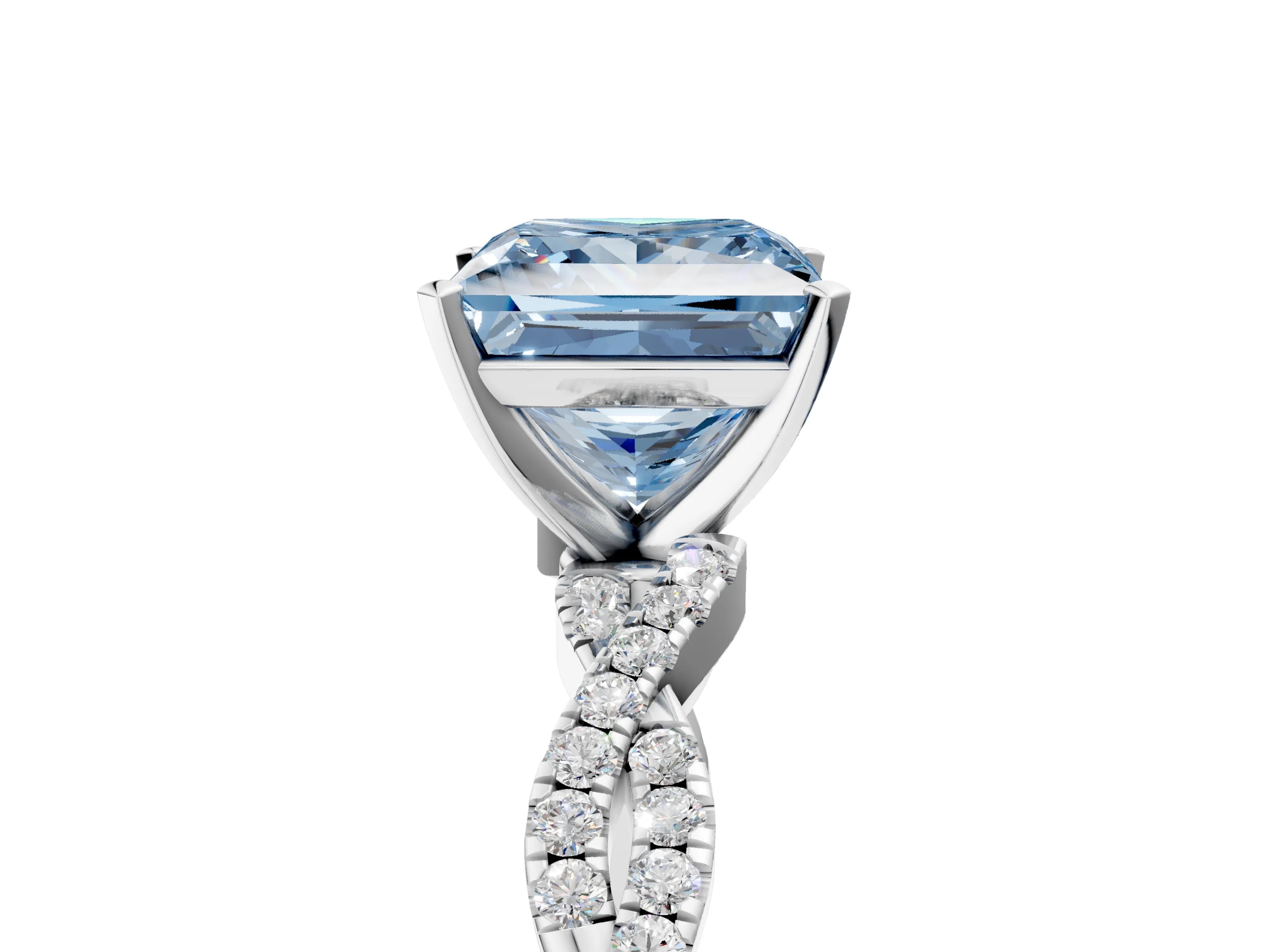 White gold Fancy Blue Princess Cut Solitaire Twisted Pave Band with Four-Prong Setting_32