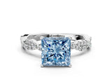 White gold Fancy Blue Princess Cut Solitaire Twisted Pave Band with Four-Prong Setting_33