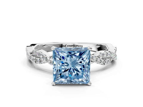 White gold Fancy Blue Princess Cut Solitaire Twisted Pave Band with Four-Prong Setting_38