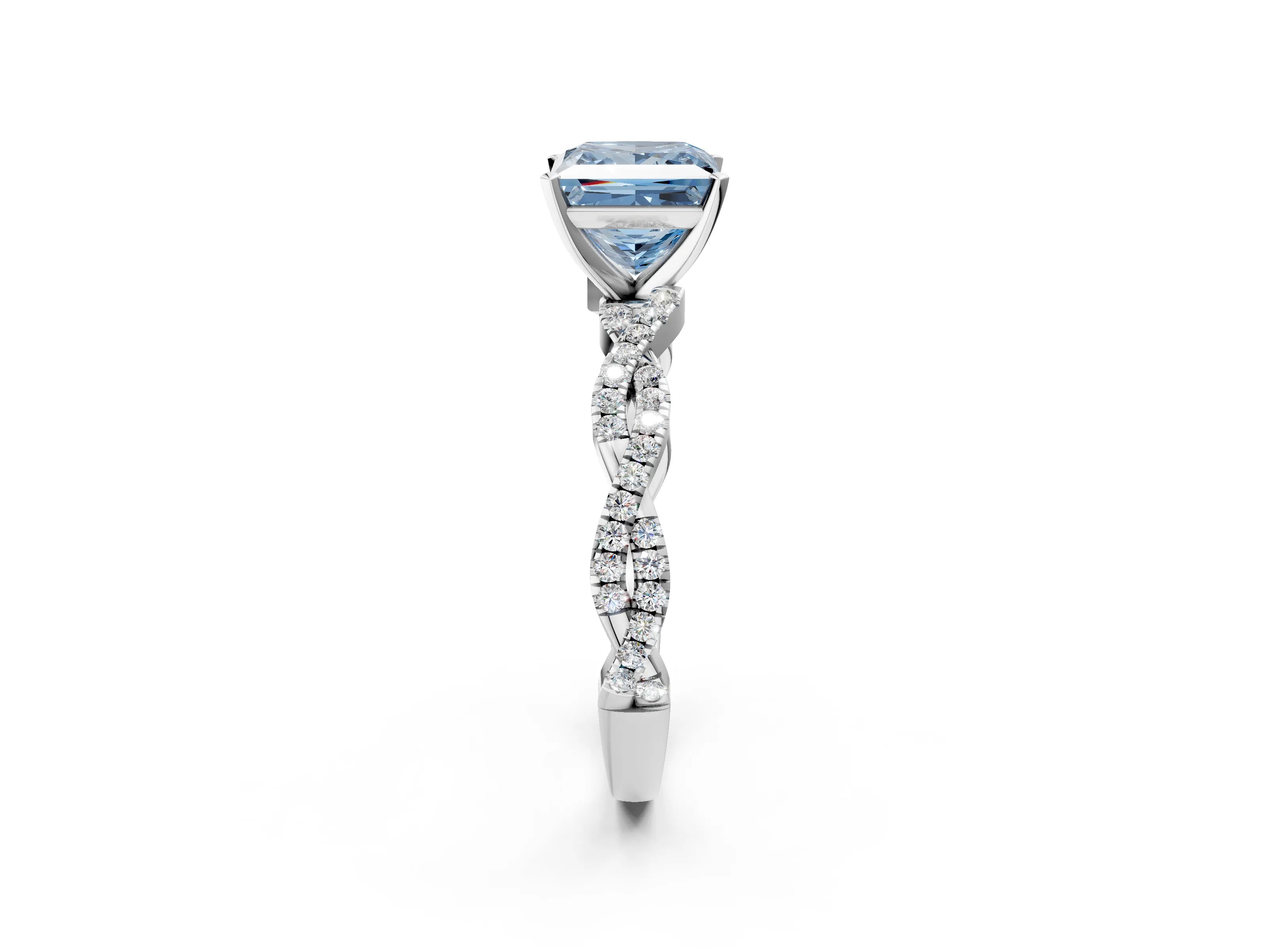 White gold Fancy Blue Princess Cut Solitaire Twisted Pave Band with Four-Prong Setting_40