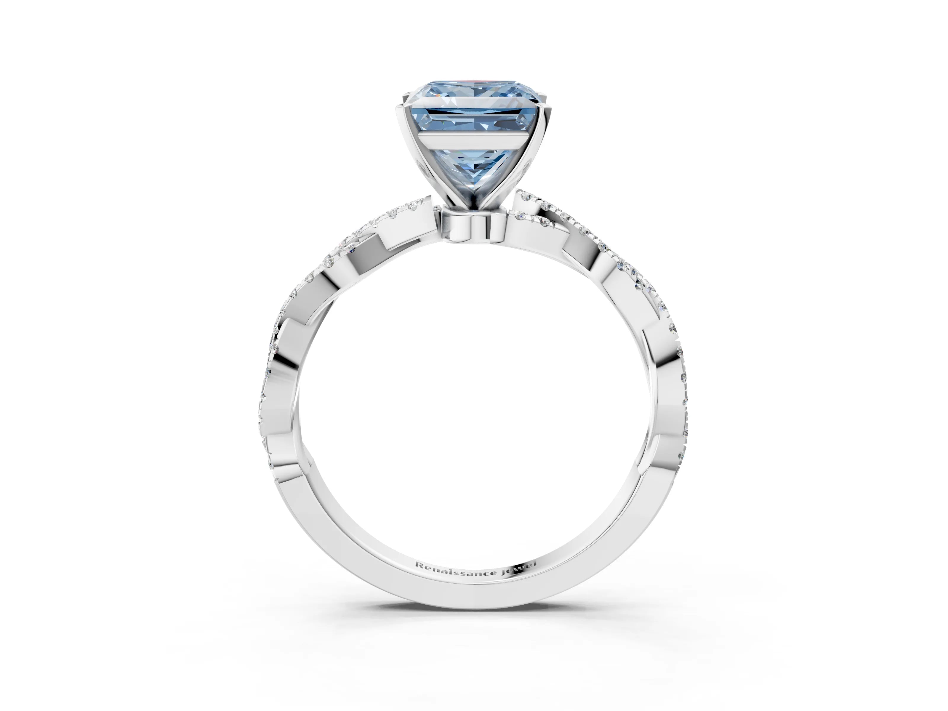 White gold Fancy Blue Princess Cut Solitaire Twisted Pave Band with Four-Prong Setting_41
