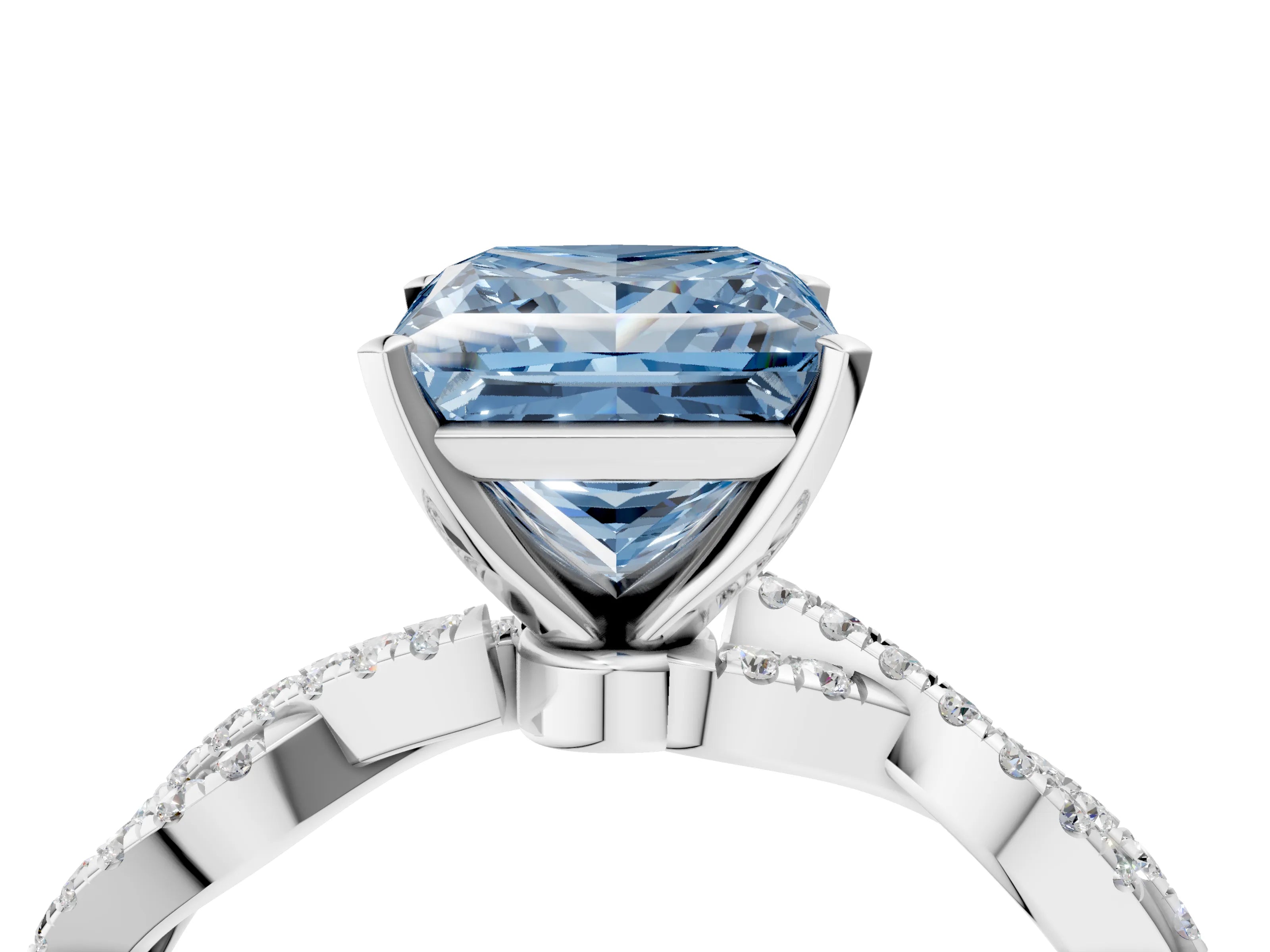 White gold Fancy Blue Princess Cut Solitaire Twisted Pave Band with Four-Prong Setting_42