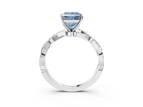 White gold Fancy Blue Princess Cut Solitaire Twisted Pave Band with Four-Prong Setting_6
