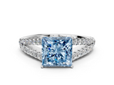 White gold Fancy Blue Princess  Cut Split Shank Pave Diamond Engagement Ring with Four-Prong Setting_23