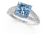 White gold Fancy Blue Princess  Cut Split Shank Pave Diamond Engagement Ring with Four-Prong Setting_25