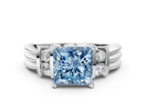 White gold Fancy Blue Princess  Cut Three-Stone Channel Set Ring with Bar Prongs_28