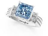 White gold Fancy Blue Princess  Cut Three-Stone Channel Set Ring with Bar Prongs_29