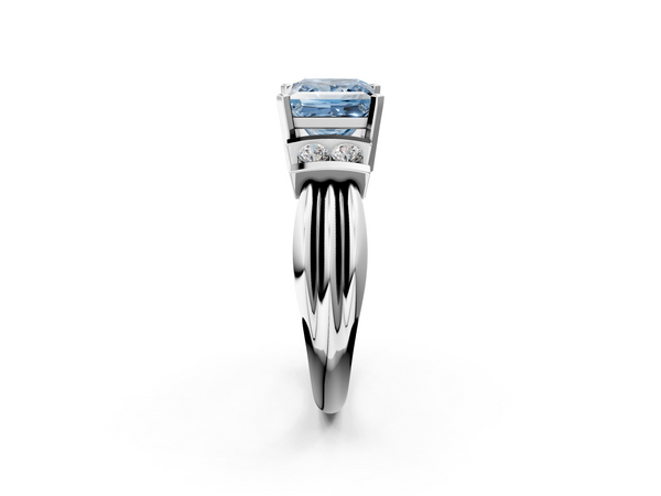 White gold Fancy Blue Princess  Cut Three-Stone Channel Set Ring with Bar Prongs