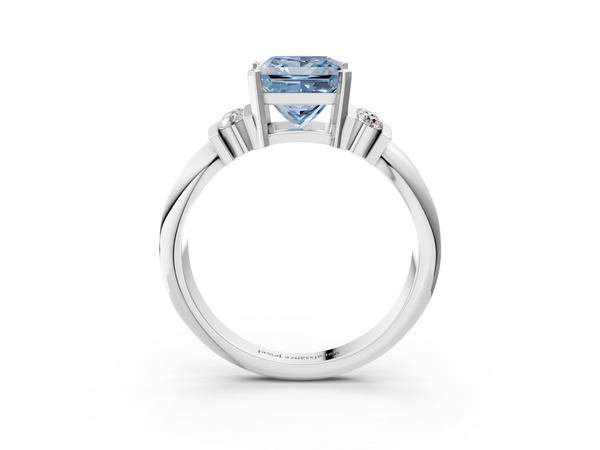 White gold Fancy Blue Princess  Cut Three-Stone Channel Set Ring with Bar Prongs