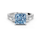 White gold Fancy Blue Princess  Cut Three-Stone Diamond Pavé Band with Prong Setting_17