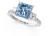 White gold Fancy Blue Princess  Cut Three-Stone Diamond Pavé Band with Prong Setting_18