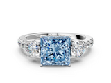 White gold Fancy Blue Princess  Cut Three-Stone Diamond Pave Band with Prong Setting_37