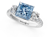 White gold Fancy Blue Princess  Cut Three-Stone Diamond Pave Band with Prong Setting_38