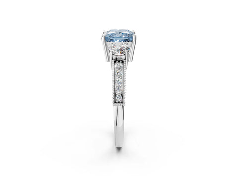 White gold Fancy Blue Princess Cut Three-Stone Diamond Ring with Pavé Band and Four-Prong Setting_14