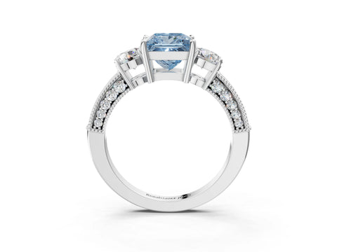 White gold Fancy Blue Princess Cut Three-Stone Diamond Ring with Pavé Band and Four-Prong Setting_15