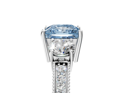 White gold Fancy Blue Princess Cut Three-Stone Diamond Ring with Pavé Band and Four-Prong Setting_17
