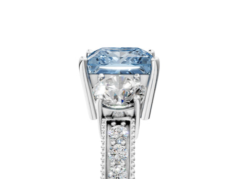 White gold Fancy Blue Princess Cut Three-Stone Diamond Ring with Pavé Band and Four-Prong Setting_5