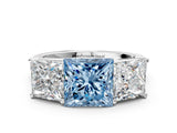 White gold Fancy Blue Princess Cut Three-Stone Diamond Ring with Prong Setting on a Classic Band_12
