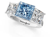 White gold Fancy Blue Princess Cut Three-Stone Diamond Ring with Prong Setting on a Classic Band_13