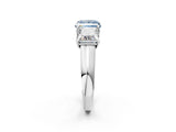 White gold Fancy Blue Princess Cut Three-Stone Diamond Ring with Prong Setting on a Classic Band_14