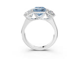 White gold Fancy Blue Princess Cut Three-Stone Diamond Ring with Prong Setting on a Classic Band_15