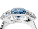 White gold Fancy Blue Princess Cut Three-Stone Diamond Ring with Prong Setting on a Classic Band_16