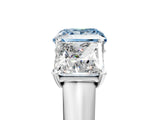 White gold Fancy Blue Princess Cut Three-Stone Diamond Ring with Prong Setting on a Classic Band_17